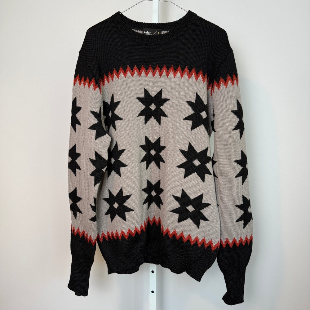 kolor Incorporated 5 (Thick) 100% Wool 15WCM- N04302‎ Star Knit Sweater Black